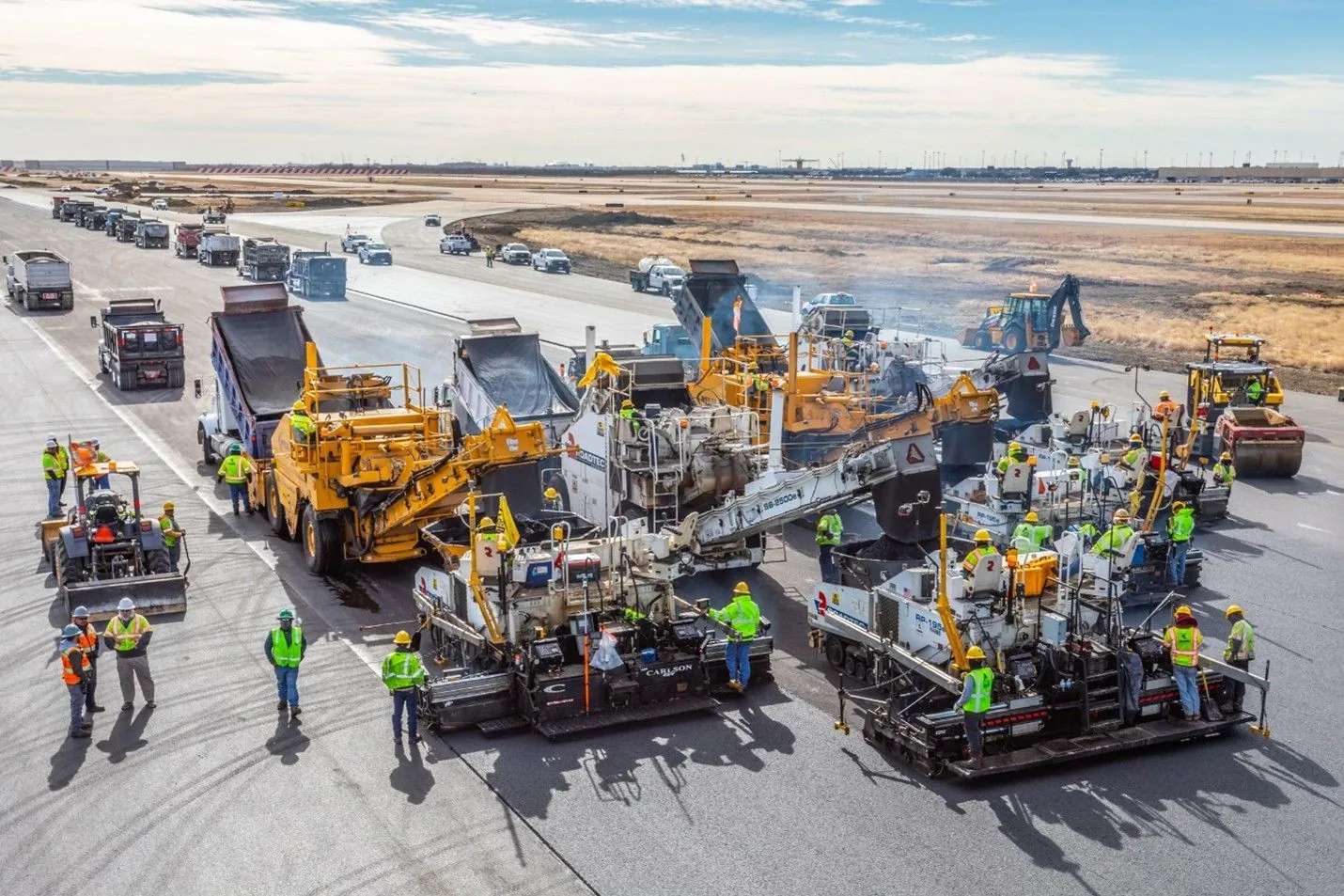 Figure 146. Echelon Paving with Four Paving Trains on a Runway at DFW Airport