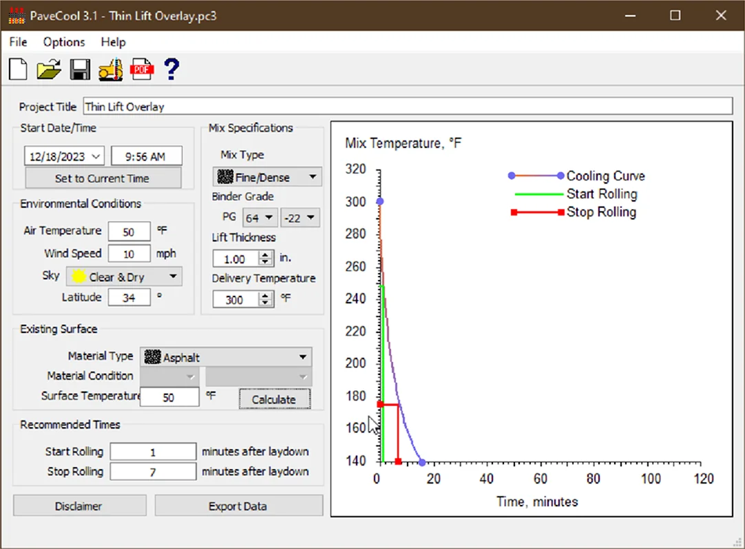 Figure 7. Available Compaction Time Example for a 1-inch Mat